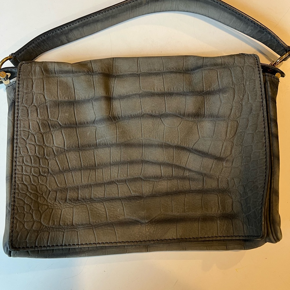 Yves Saint Laurent YSL Crocodile Embossed Nubuck Catwalk Bag in Anthracite Grey